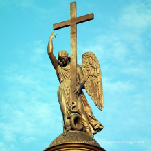 High quality custom golden bronze angel holding cross sculpture